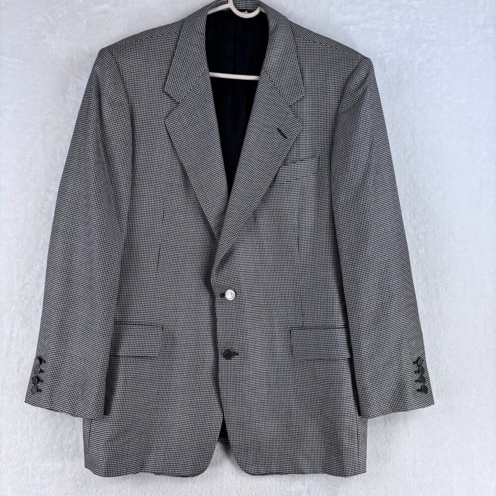 Hickey Freeman Mens Blazer Sport Coat Black White Houndstooth Two Button 43R